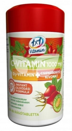 1X1 Vitaday C-vitamin 1000mg+D3 vitamin+csipkebogyó rágótabletta narancs • Egészségbolt