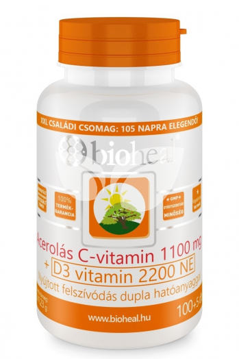 Bioheal Acerolás C-vitamin 1100 mg  D3-vitamin filmtabletta • Egészségbolt