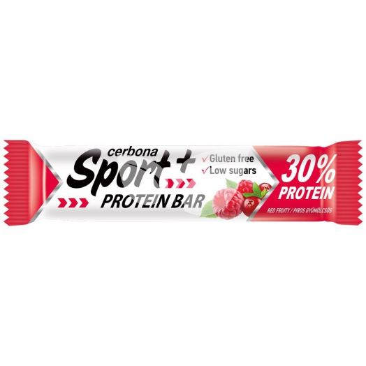 Cerbona Sport+ Magas Fehérjetartalmú Piros Gyümölcsös Szelet Kakaós Bevonattal Cukrokkal És Édesítőszerekkel Gluténmentes 50 G • Egészségbolt