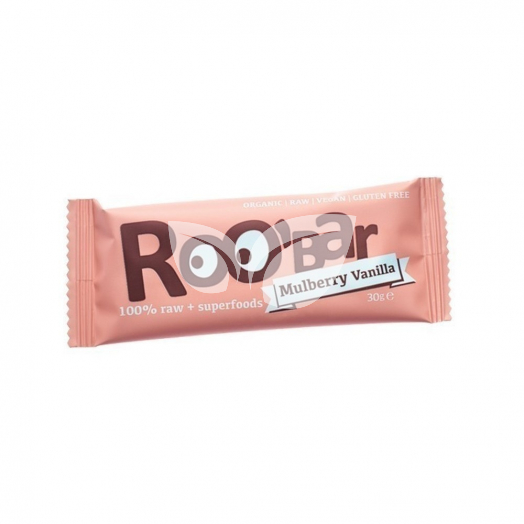 Roobar 100% raw bio gyümölcsszelet fehér eper-vanília 30 g • Egészségbolt