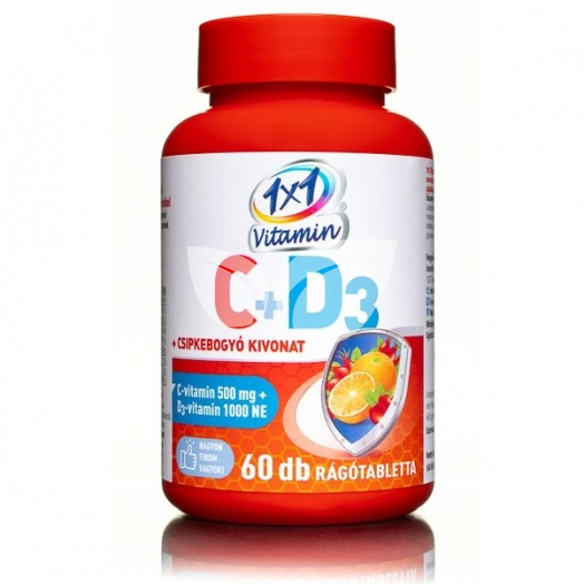 1x1 Vitamin C 500 mg+D3 1000 NE +Csipkebogyó Rágótabletta 60 db • Egészségbolt