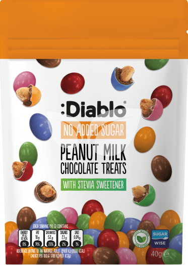 Diablo drazsé földimogyorós tejcsokoládéban és cukorbevonattal hozzáadott cukor nélkül 40 g • Egészségbolt