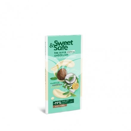 Sweet&safe fehér tejcsoki stevia-matcha-kókusz-citrom 90 g • Egészségbolt