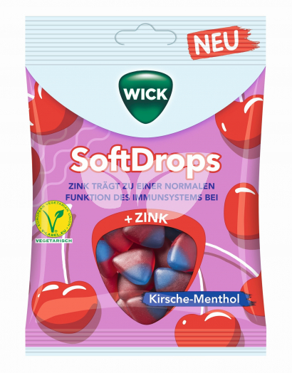 Wick softdrops cseresznyés és mentolos gumicukorka c-vitaminnal 90 g • Egészségbolt