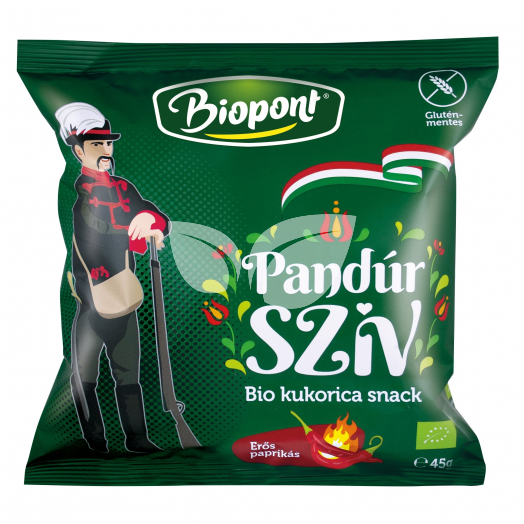 Biopont bio kukorica snack pandúr szív erős paprikás ízesítéssel 45 g • Egészségbolt