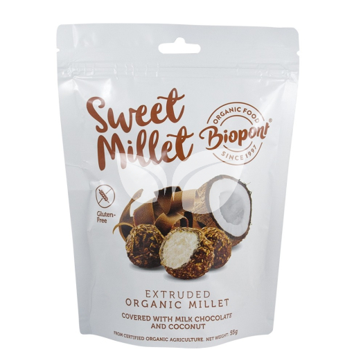 Biopont bio sweet millet tejcsokoládés kókuszos extrudált köles, gluténmentes 55 g • Egészségbolt