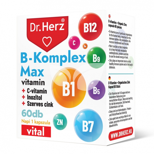 Dr.herz b-komplex max+c-vitamin+inozitol+szerves cink kapszula 60 db • Egészségbolt