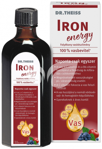 Dr.Theiss iron energy folyékony étrend-kiegészítő vassal és vitaminokkal, édesítőszerrel 250 ml • Egészségbolt