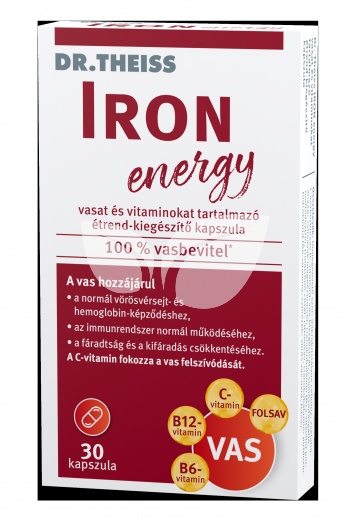 Dr.Theiss iron energy vasat és vitaminokat tartalmazó étrend-kiegészítő kapszula 30 db • Egészségbolt
