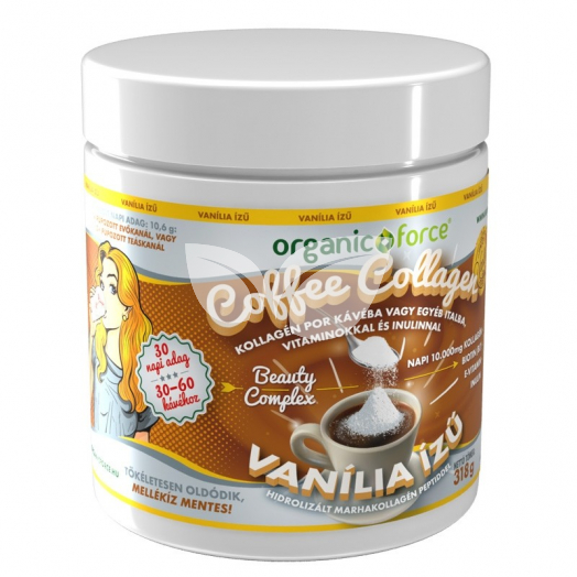 Organic force kávé kollagén por kávéba vagy egyéb italba vitaminokkal és inulinnal vanília 318 g • Egészségbolt