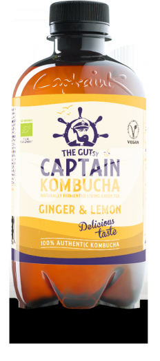 Captain bio kombucha fermentált zöld tea ital élőflórával gyömbéres-citromos 400 ml • Egészségbolt