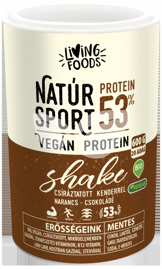 Living Foods bio natúr sport vegán protein shake narancsos-csokoládé 600 g • Egészségbolt