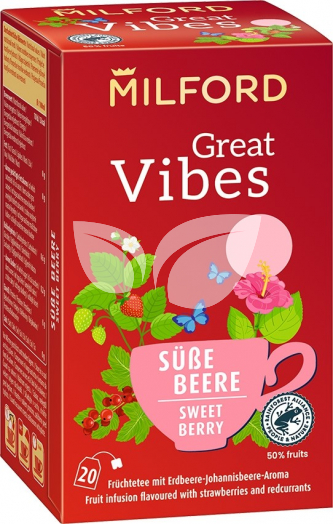 Milford great vibes földieper-ribizli ízű gyümölcstea 20x2g 40 g • Egészségbolt