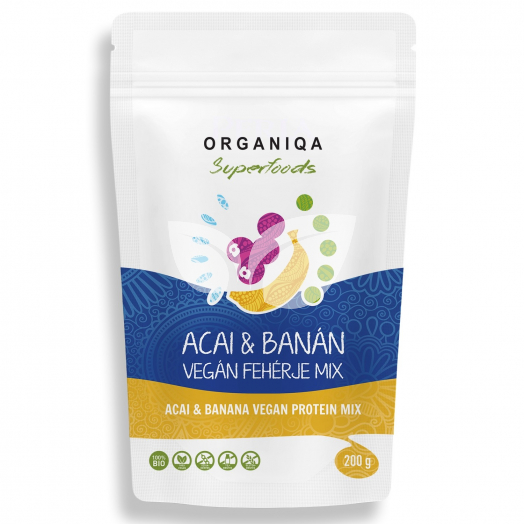 Organiqa 100% bio vegán fehérje mix acai-banán 200 g • Egészségbolt