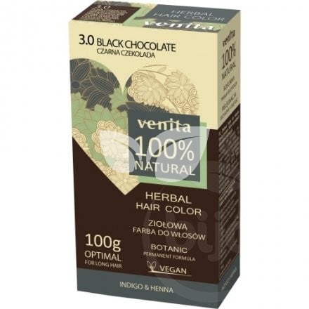 Venita 100% natural gyógynövényes hajfesték 3.0 fekete csokoládé 100 g • Egészségbolt