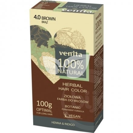 Venita 100% natural gyógynövényes hajfesték 4.0 barna 100 g • Egészségbolt