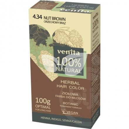 Venita 100% natural gyógynövényes hajfesték 4.34 mogyoró barna 100 g • Egészségbolt