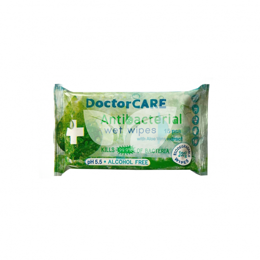 Doctor Care antibakteriális nedves törlőkendő aloe 100% biodegradable 15 db • Egészségbolt