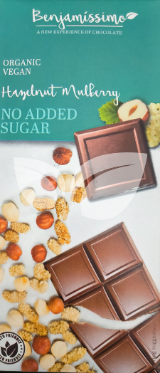 Benjamissimio bio vegán csokoládé mogyorós tahinivel, mogyoróval és fehér eperrel hozzáadott cukor nélkül 70 g • Egészségbolt