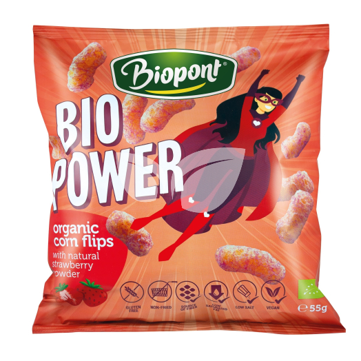 Biopont bio power extrudált kukorica valódi eperporral 55 g • Egészségbolt