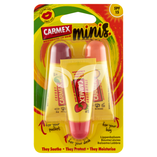 Carmex ajakápoló mini pack (eper, cseresznye, ananász-menta) 3x5g 15 g • Egészségbolt