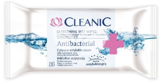 Cleanic antibakteriális nedvesített frissítő törlőkendő 15 db • Egészségbolt