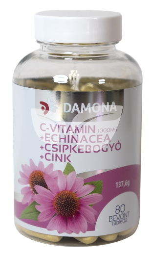 Damona c-vitamin 1000mg+echinacea+csipkebogyó+cink bevont tabletta 80 db • Egészségbolt