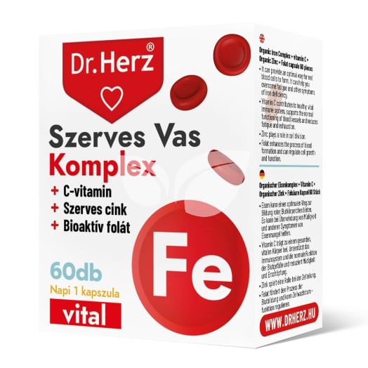 Dr.herz szerves vas komplex+c-vitamin+szerves cink+folát kapszula 60 db • Egészségbolt