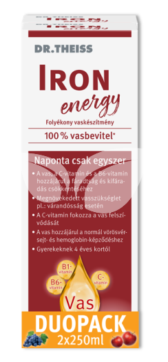 Dr.Theiss iron energy duopack folyékony étrend-kiegészítő vassal és vitaminokkal, édesítőszerrel 2x250ml 500 ml • Egészségbolt