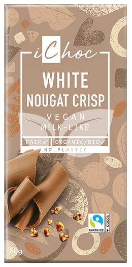 Ichoc bio fehér csokoládé karamellizált mogyoró darabokkal vegán 80 g • Egészségbolt