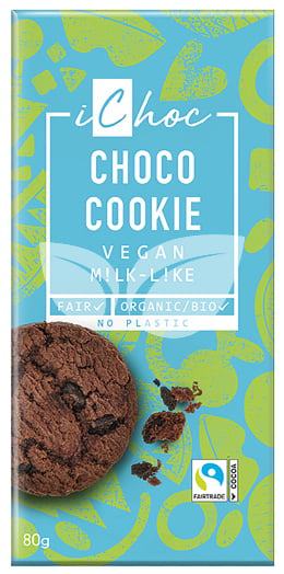 Ichoc bio mandula olajjal készült csokoládé keksz darabokkal vegán 80 g • Egészségbolt