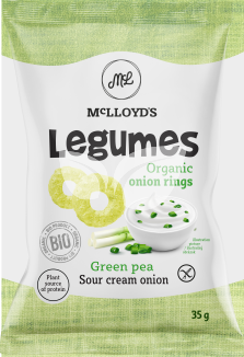 Mclloyds bio legumes extrudált snack zöldborsó karikák tejföllel és hagymával 35 g