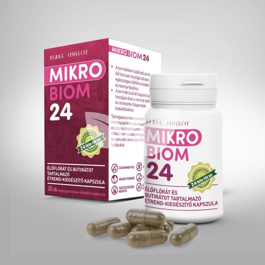 Mikrobiom 24 élőflórát és butirátot tartalmazó étrend-kiegészítő kapszula 30 db • Egészségbolt