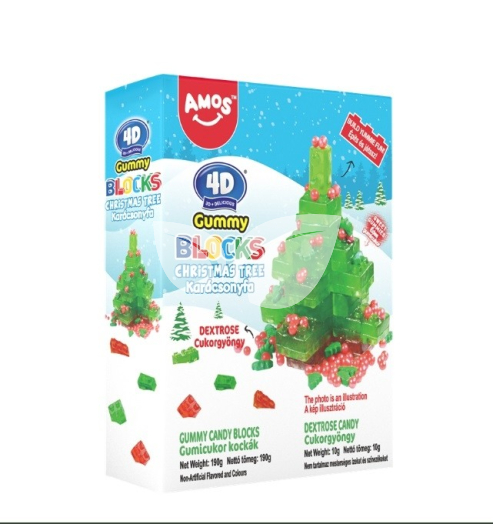 Amos 4D Építhető karácsonyfa cukorgyöngyökkel vegyes gyümölcsízű gumicukor  200 g • Egészségbolt